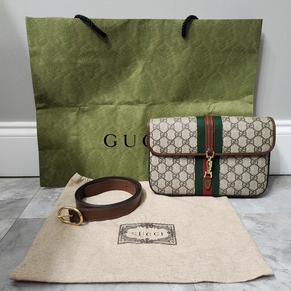 Gucci Beige GG Supreme Canvas and Leather Jackie 1961 Belt Bag